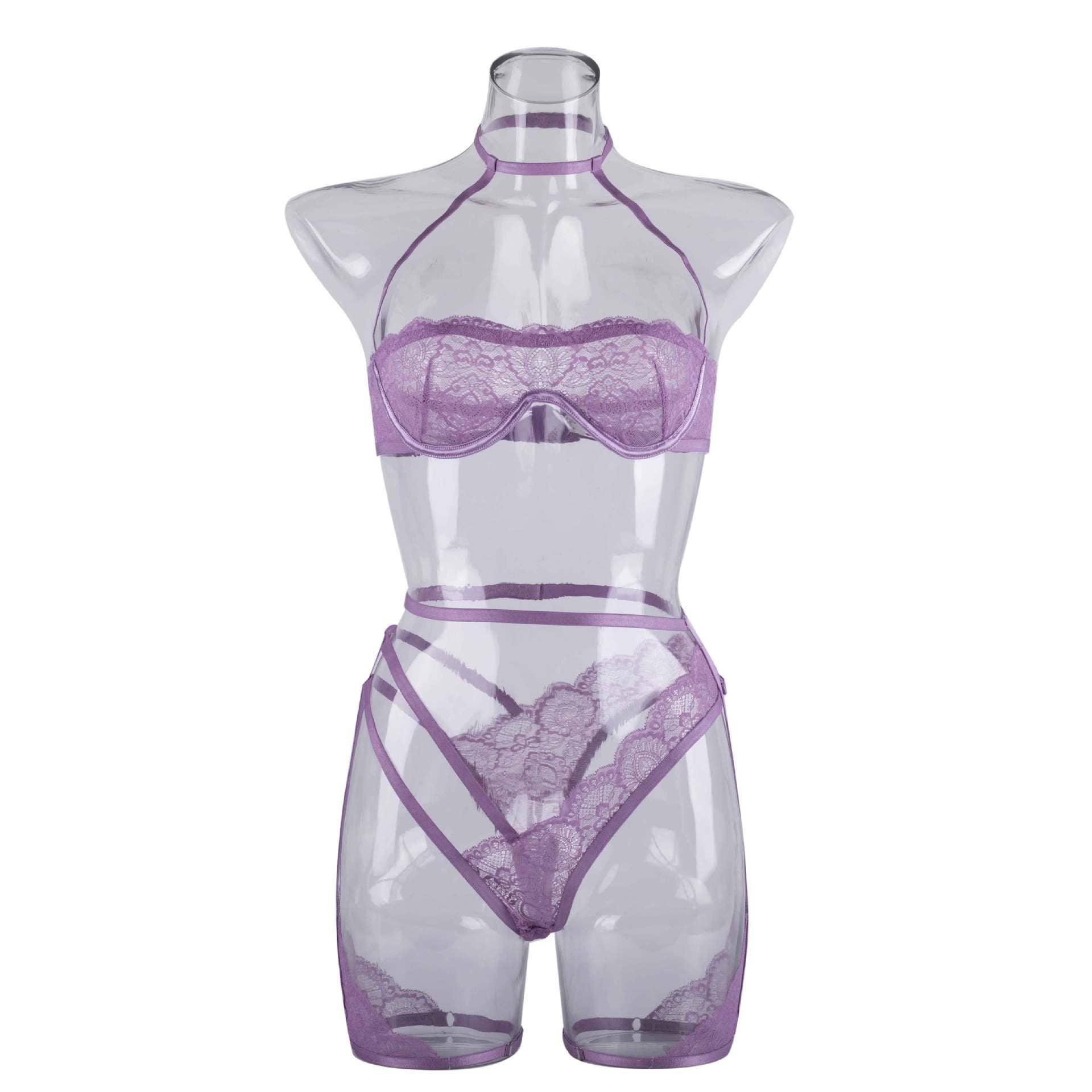 Violet Sexy Lace Lingerie Set with Garter Belt LS1399 - SWEETKAMA