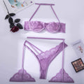 Violet Sexy Lace Lingerie Set with Garter Belt LS1399 - SWEETKAMA