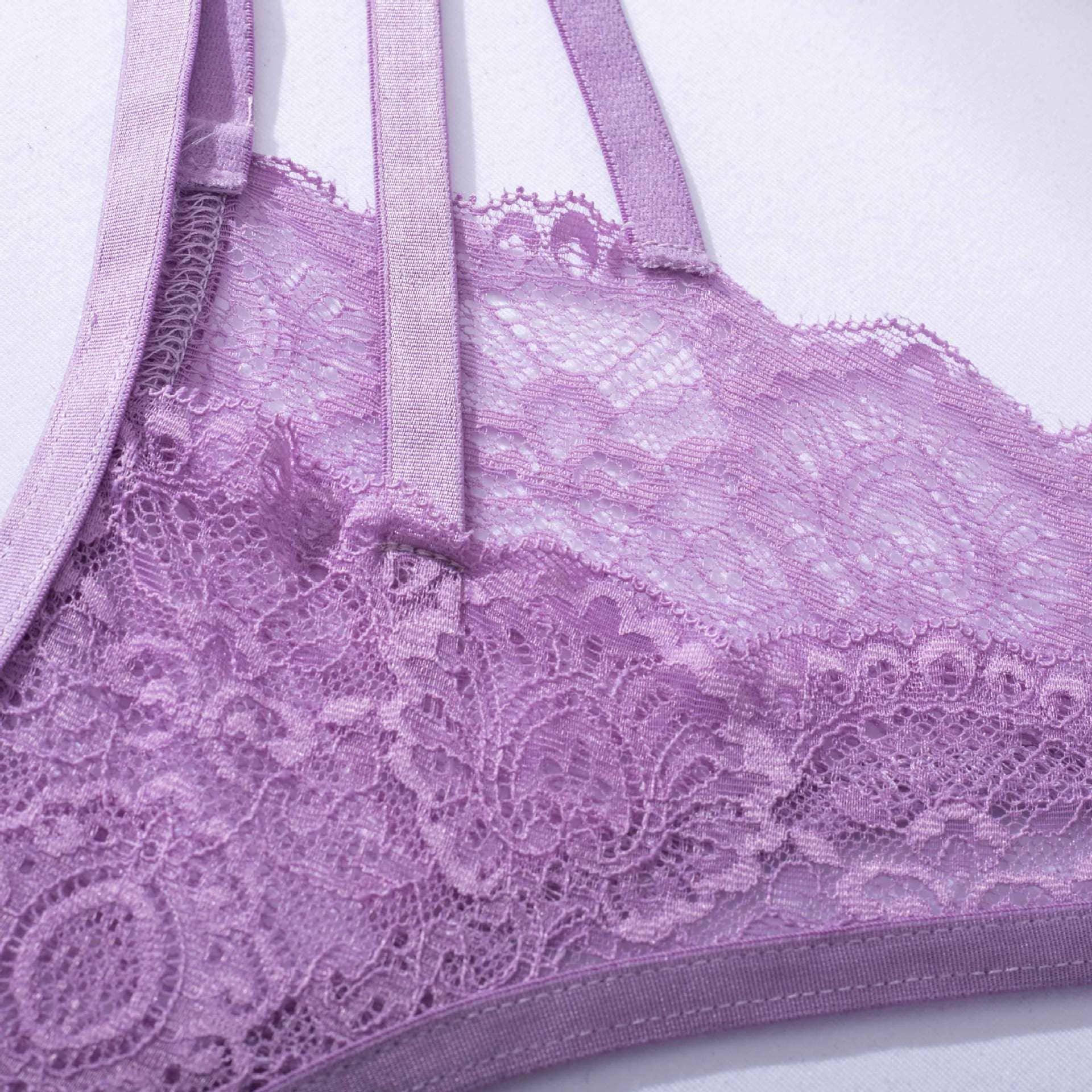 Violet Sexy Lace Lingerie Set with Garter Belt LS1399 - SWEETKAMA