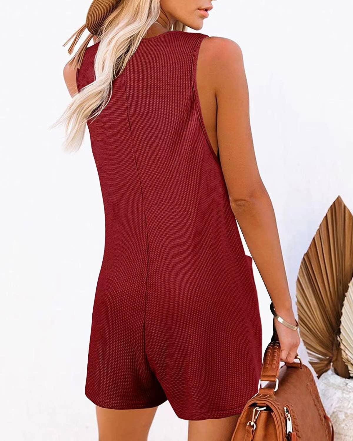 Waffle Two Shoulder Romper Sleeveless Jumpsuit SKJ23101 - SWEETKAMA