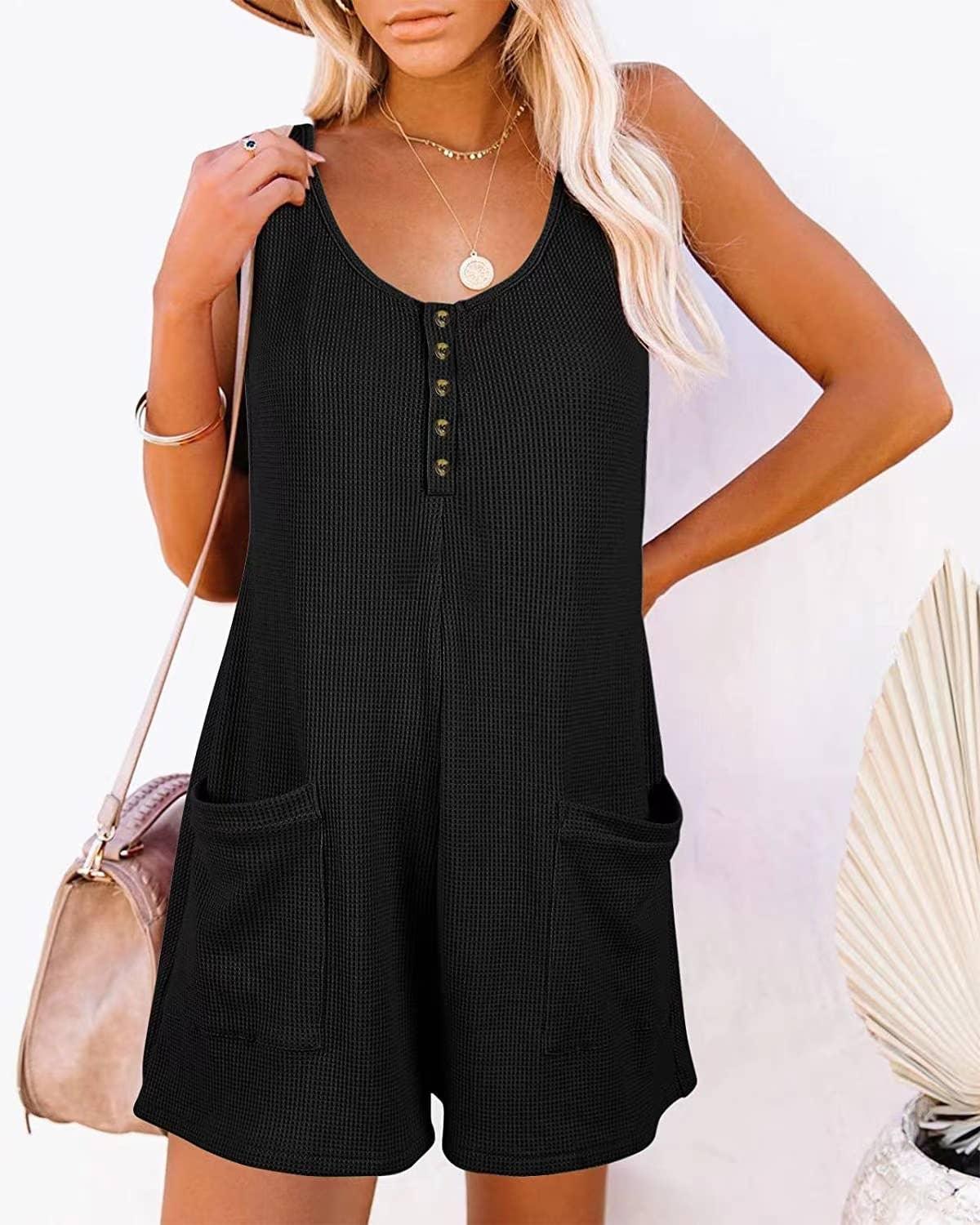 Waffle Two Shoulder Romper Sleeveless Jumpsuit SKJ23101 - SWEETKAMA