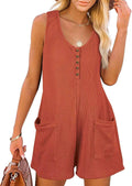 Waffle Two Shoulder Romper Sleeveless Jumpsuit SKJ23101 - SWEETKAMA