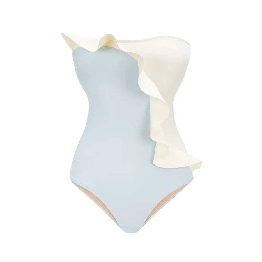 Wave Color Block One Piece Swimwear with Cover Y149 - SWEETKAMA