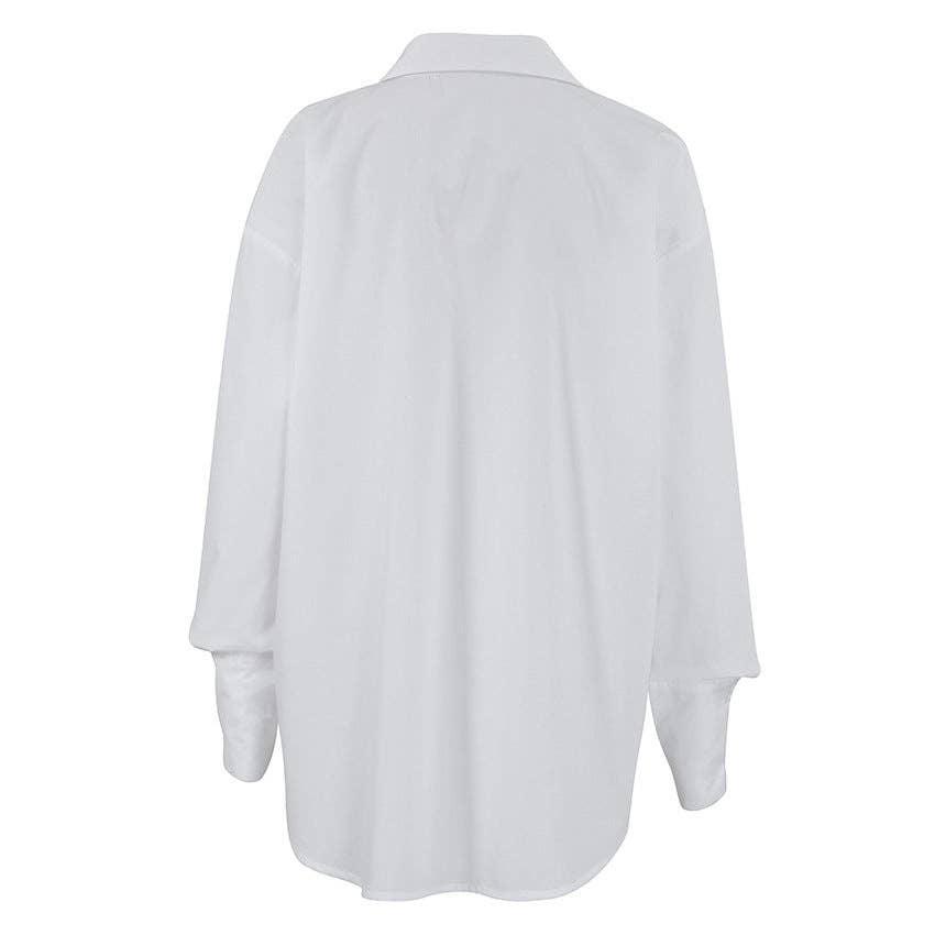 White Lapel Collar Botton Down Shirt CY0533 - SWEETKAMA