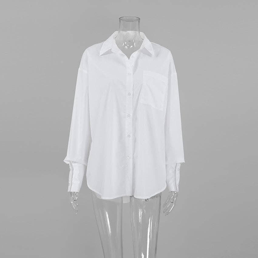 White Lapel Collar Botton Down Shirt CY0533 - SWEETKAMA