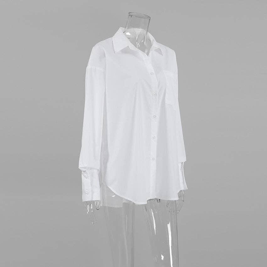 White Lapel Collar Botton Down Shirt CY0533 - SWEETKAMA