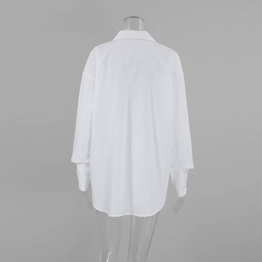 White Lapel Collar Botton Down Shirt CY0533 - SWEETKAMA