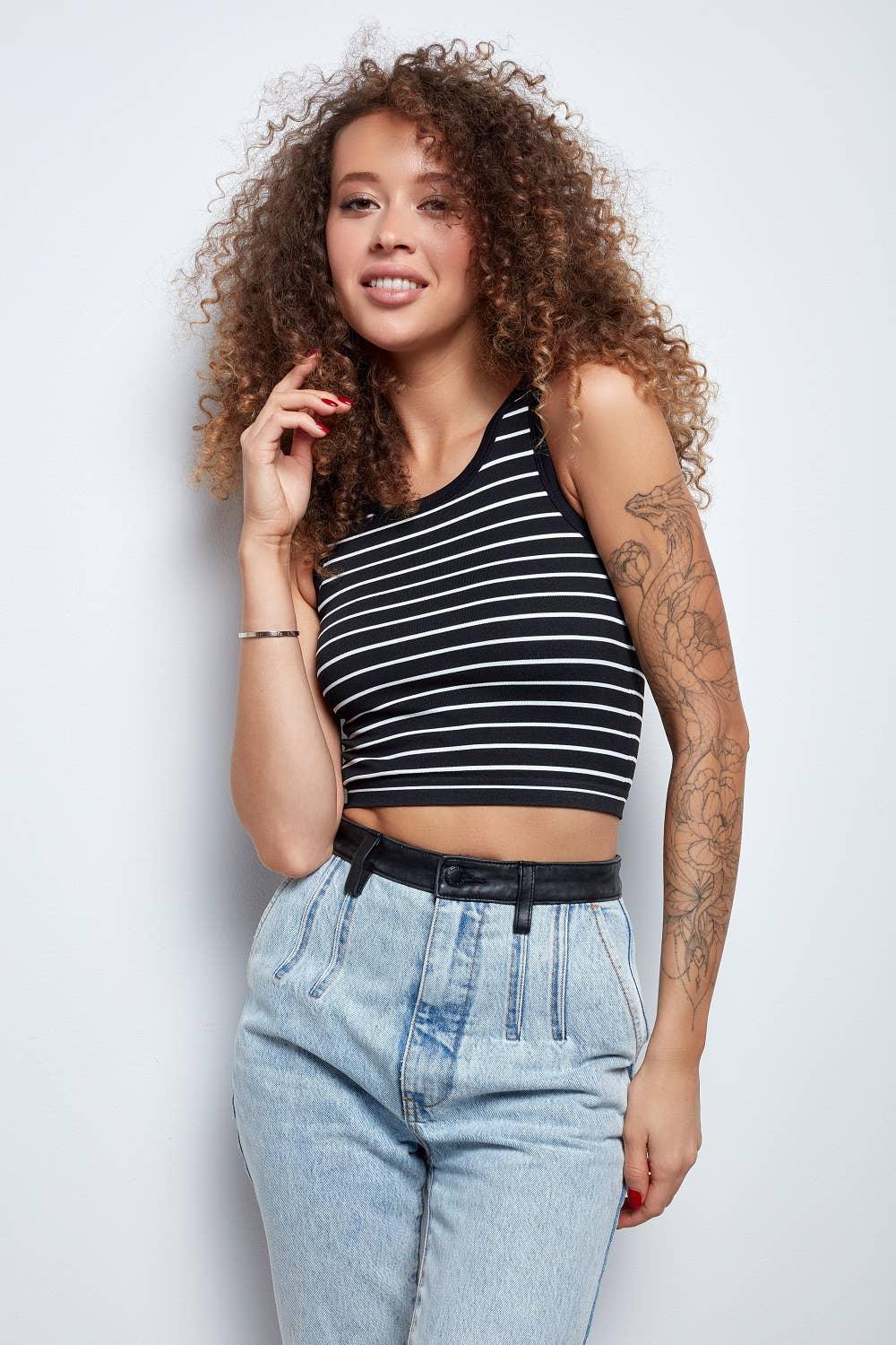 Women Seamless Stripe Tank Top Crop Top SKT3006 - SWEETKAMA