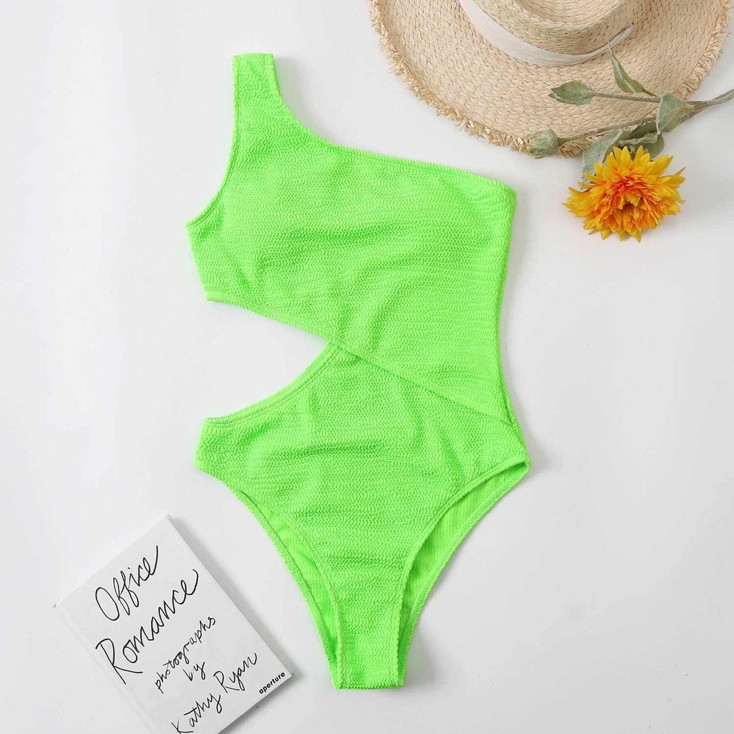 Wrinkle One Shoulder Waist Cut One Piece Swimwear Y26 - SWEETKAMA