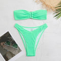 Wrinkle Solid Color Sleeveless 2PCS Bikini Set Y69 - SWEETKAMA