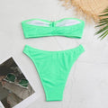 Wrinkle Solid Color Sleeveless 2PCS Bikini Set Y69 - SWEETKAMA