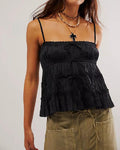 Wrinkle String Shoulder Tie Tank Top SKT180 - SWEETKAMA