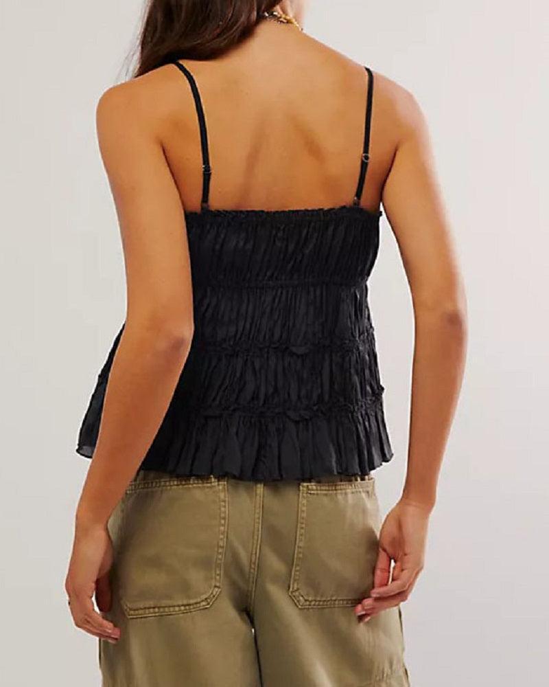 Wrinkle String Shoulder Tie Tank Top SKT180 - SWEETKAMA