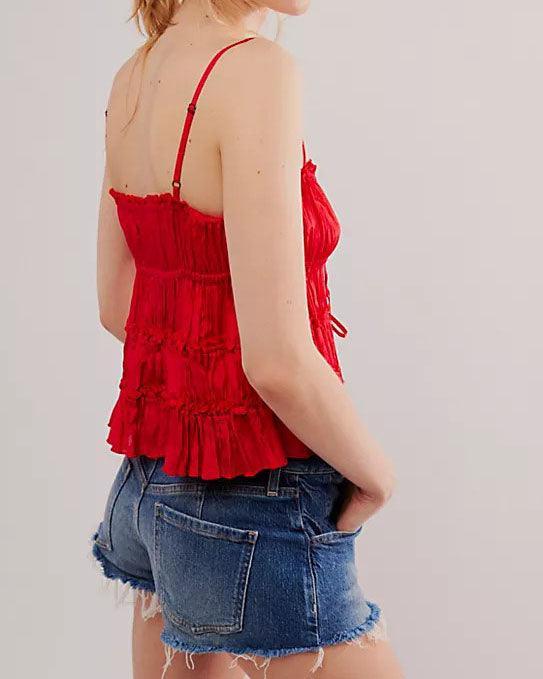 Wrinkle String Shoulder Tie Tank Top SKT180 - SWEETKAMA